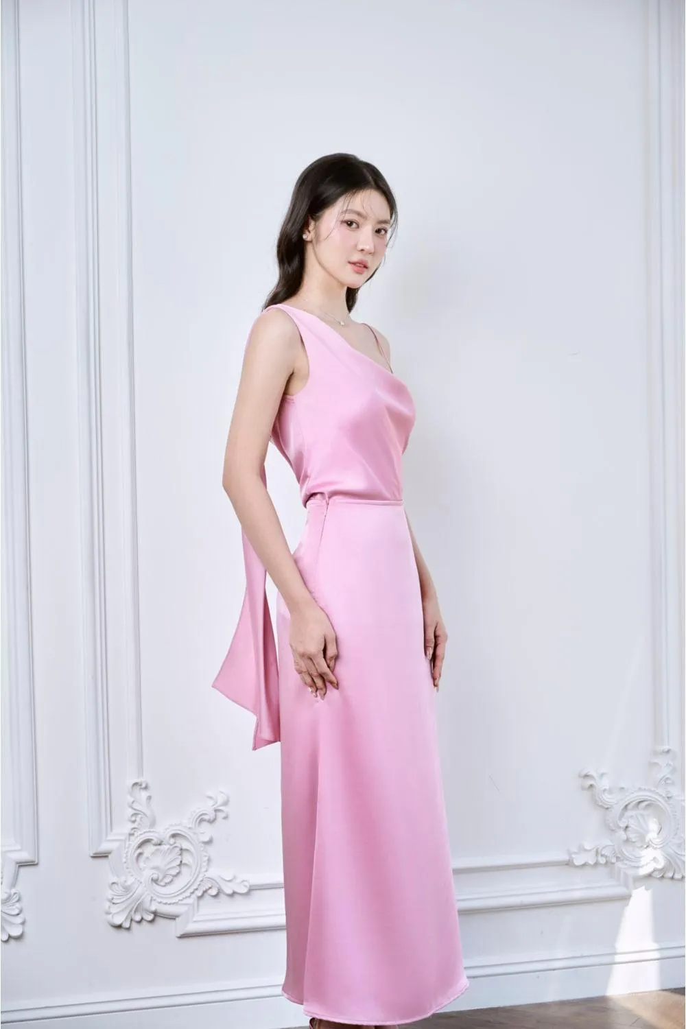 Lenora Straight Asymmetric Neck Silk Satin Top