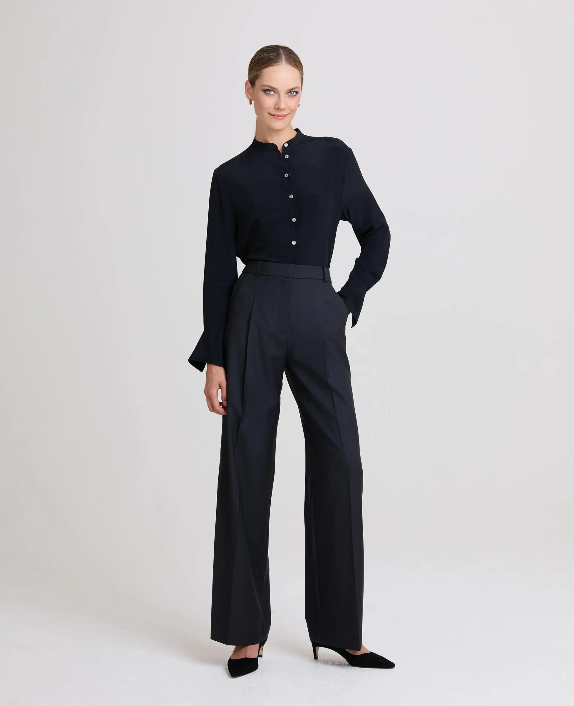 Long Sleeve Mandarin Collar Shirt