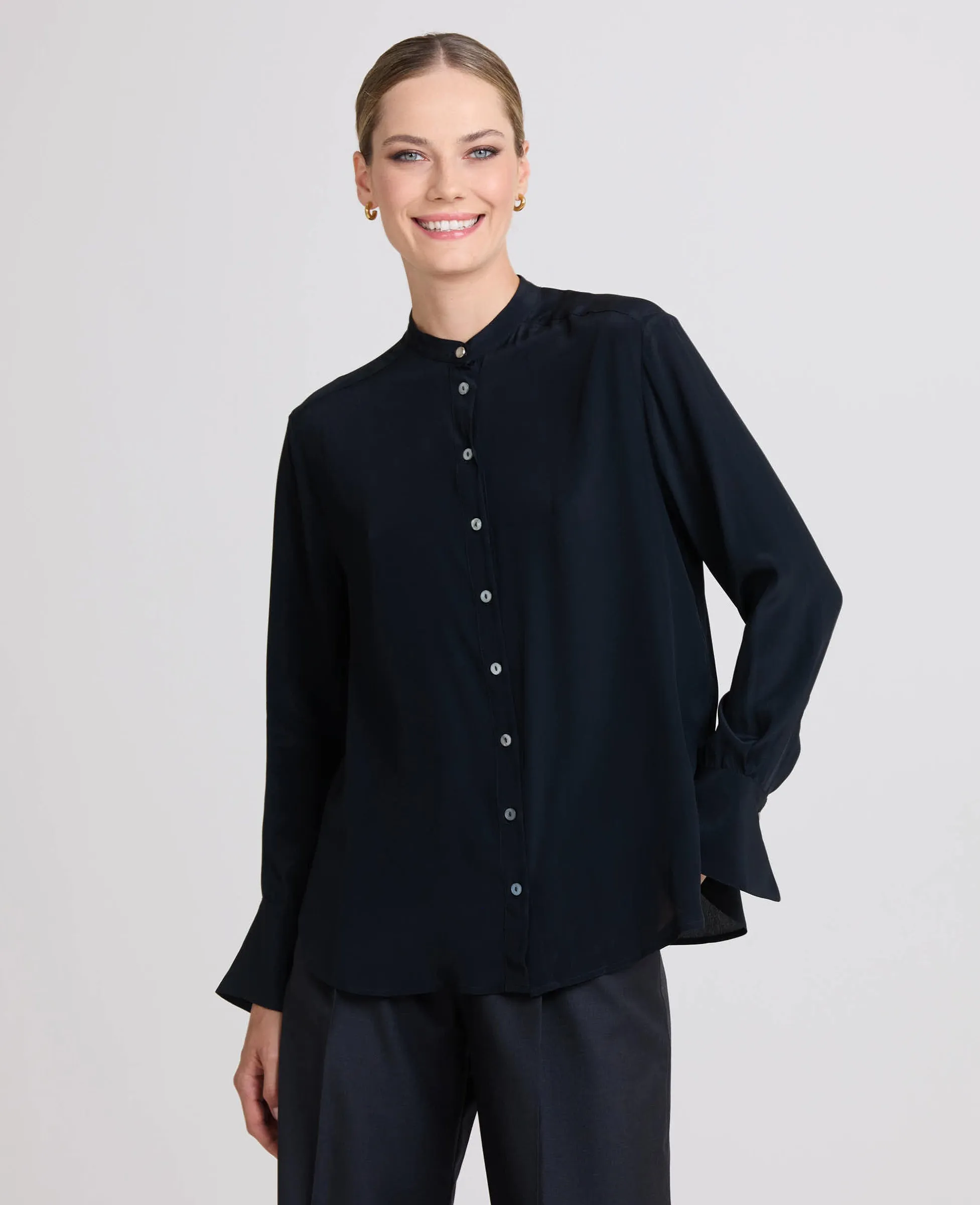 Long Sleeve Mandarin Collar Shirt