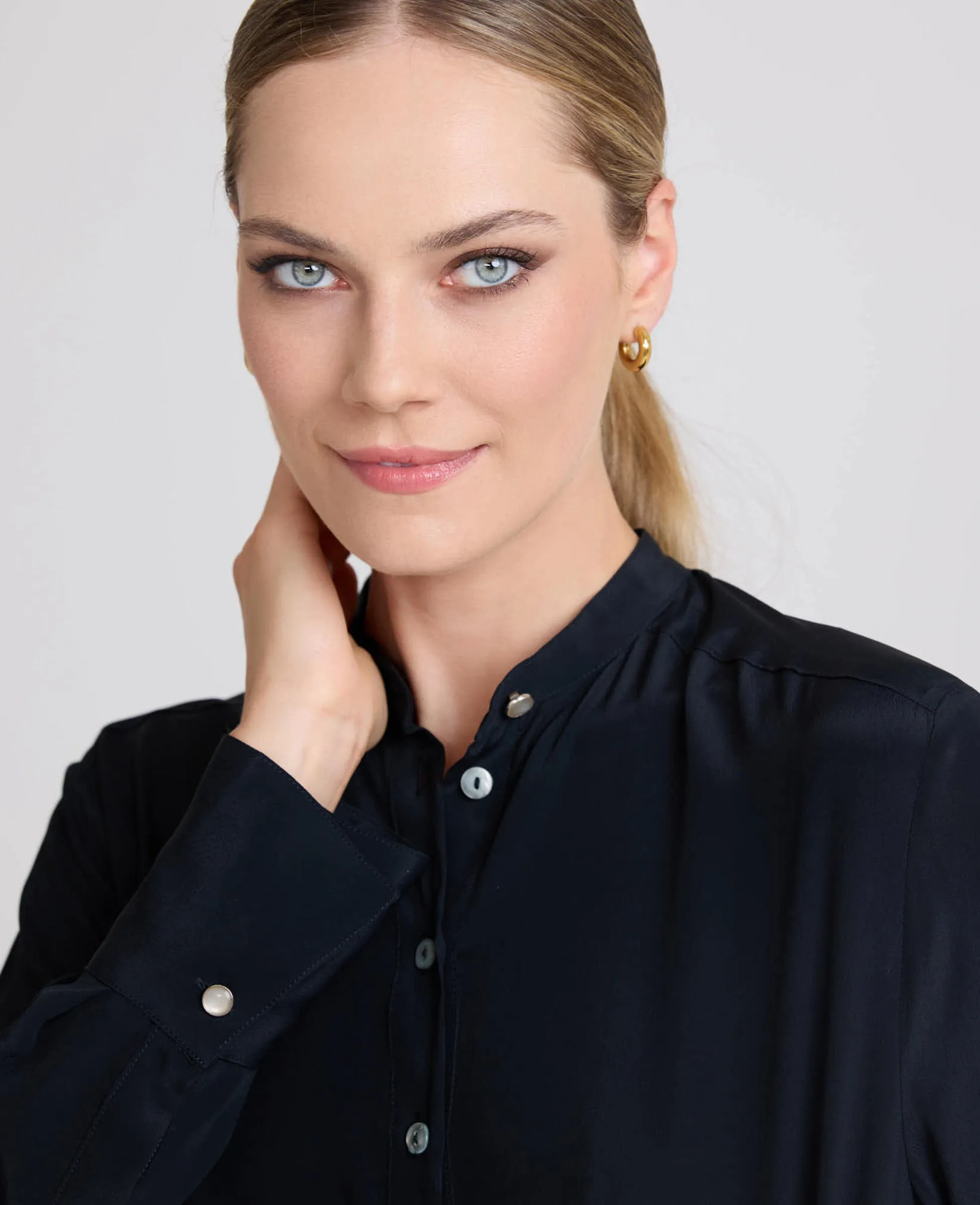 Long Sleeve Mandarin Collar Shirt