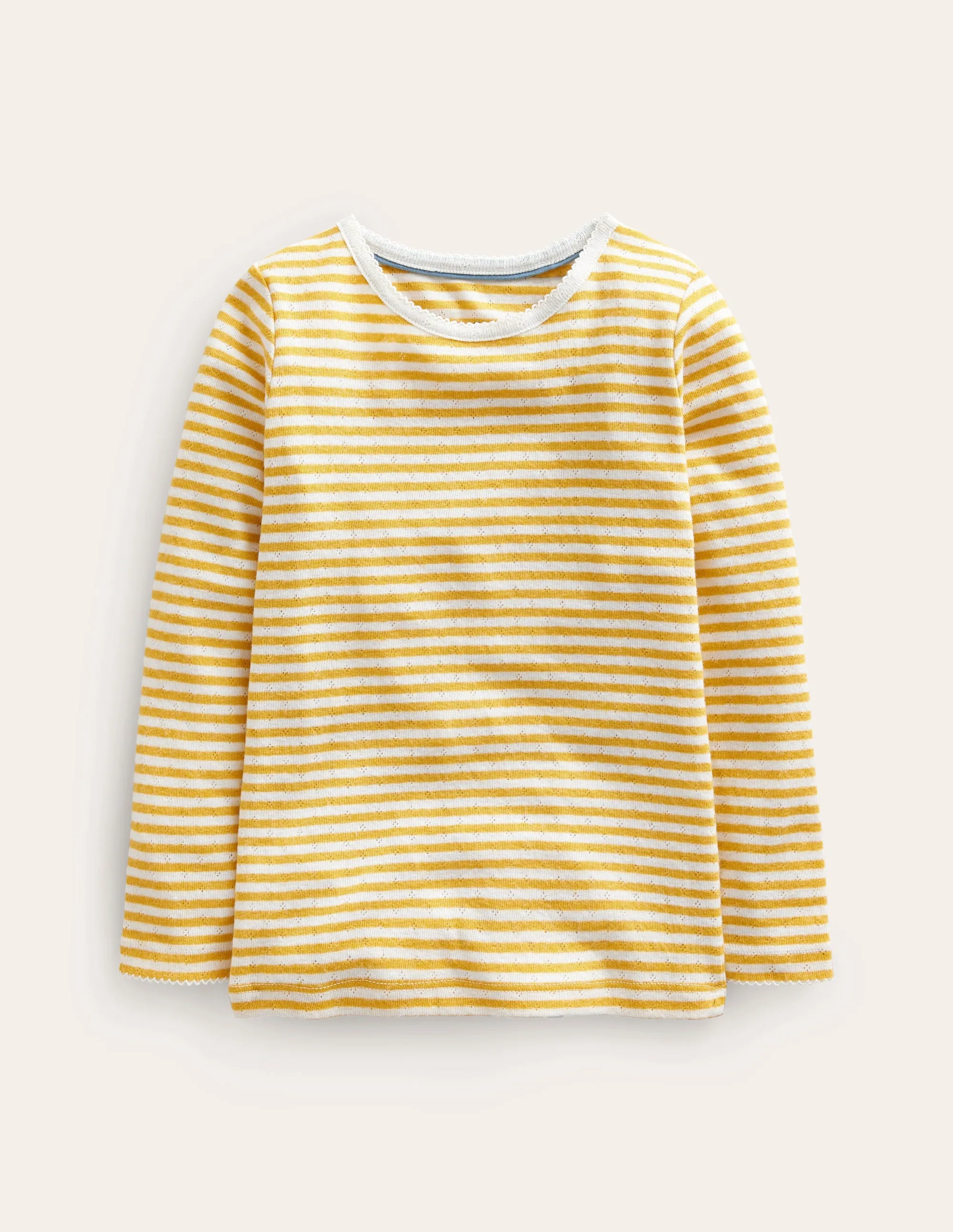 Long Sleeve Pointelle Top-Honeycomb/Ivory