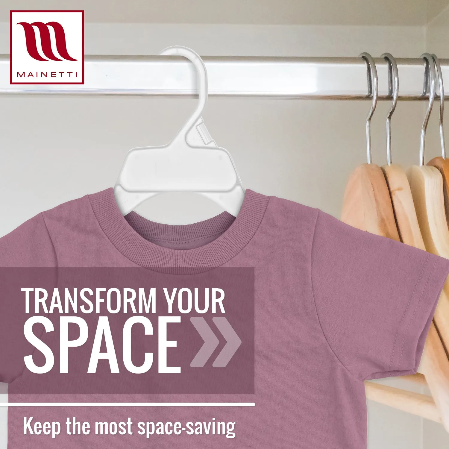 Mainetti 472, 15" White all Plastic, Shirt Top Dress Hangers, with notches for straps