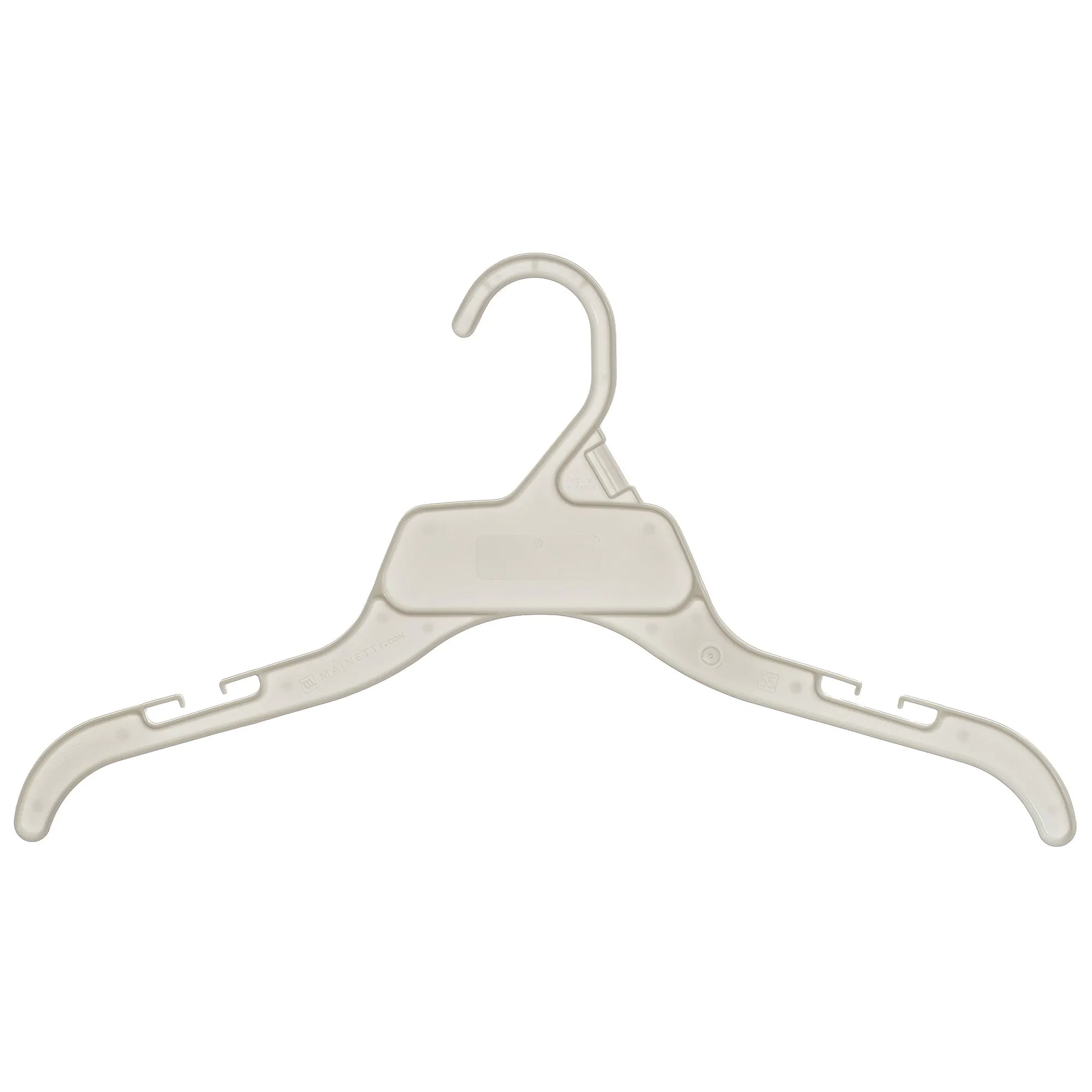 Mainetti 472, 15" White all Plastic, Shirt Top Dress Hangers, with notches for straps