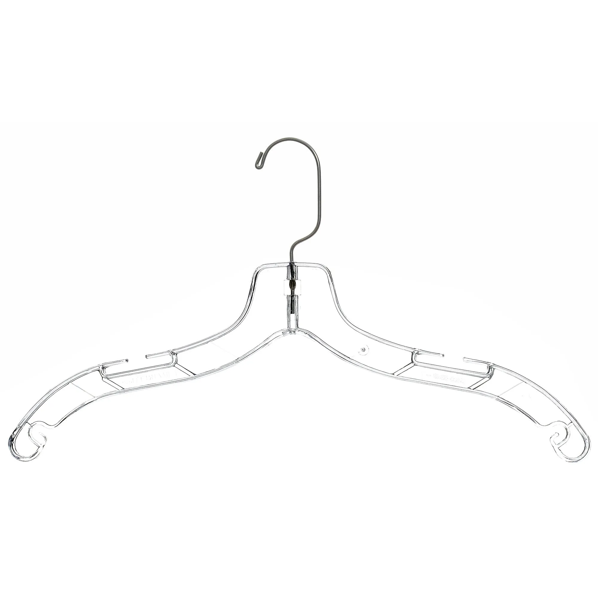 Mainetti 5400, 17" Clear Plastic, Shirt Top Dress Hangers, with 360 swivel metal hook and notches for straps