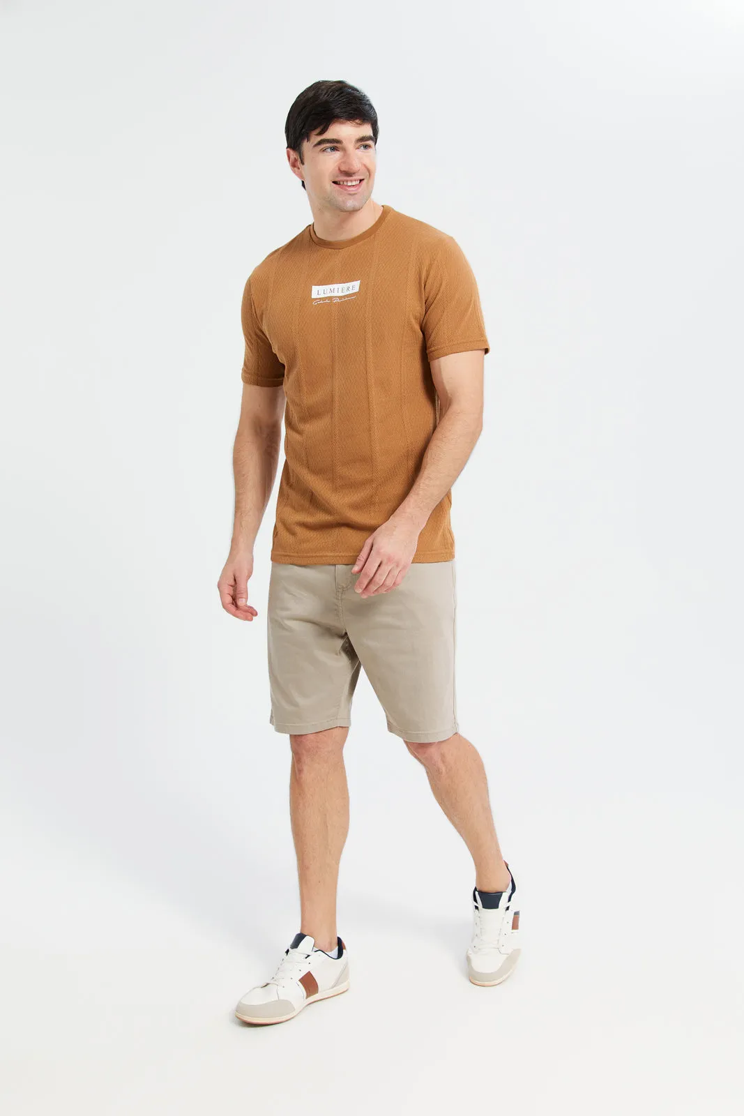 Men Brown Jacquard T-Shirt