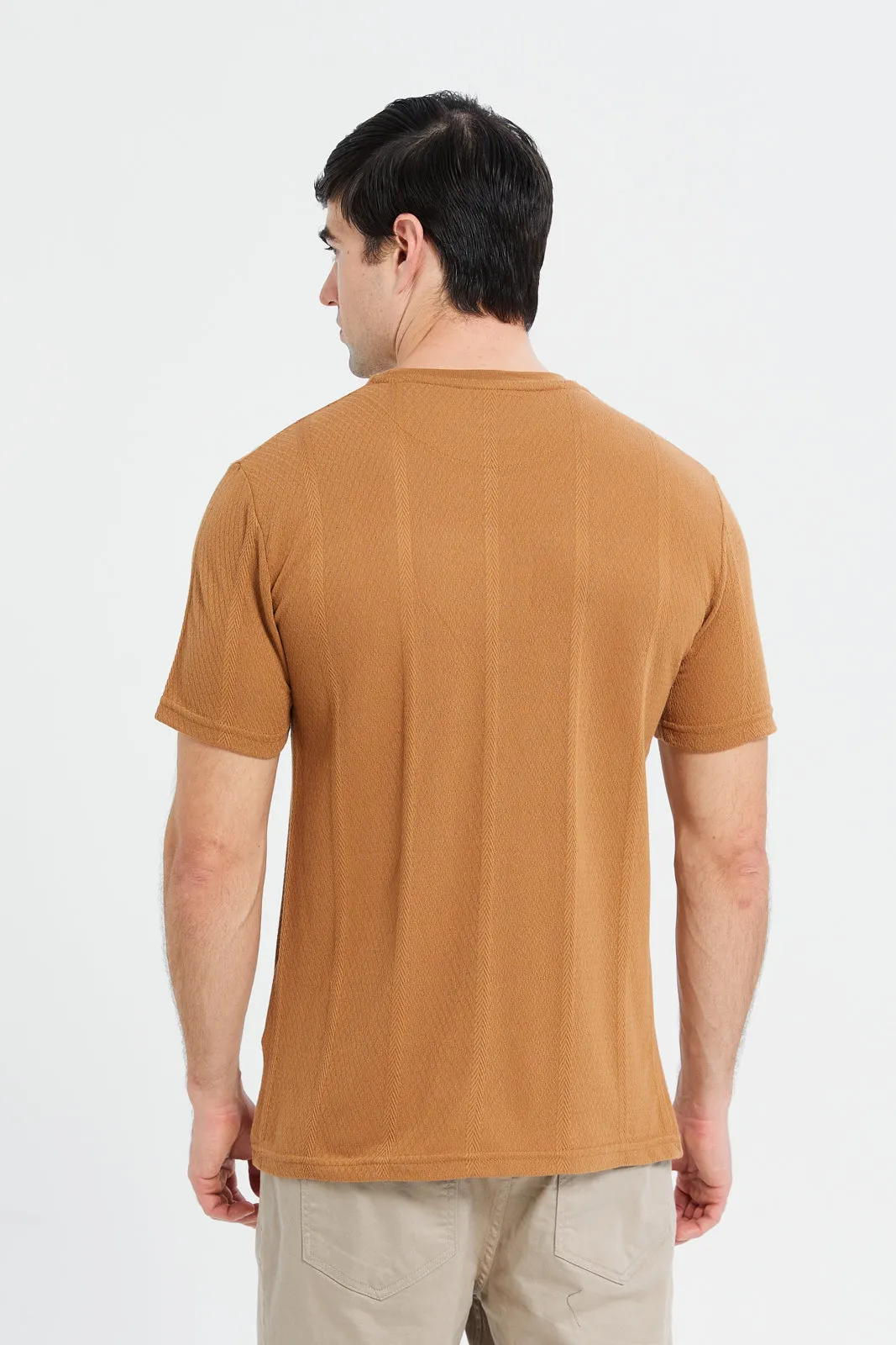 Men Brown Jacquard T-Shirt