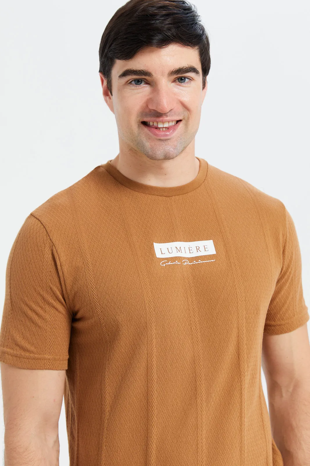 Men Brown Jacquard T-Shirt