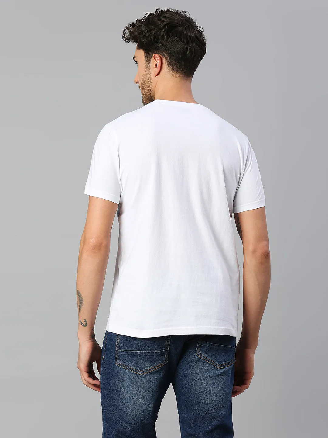 Men's Pure Cotton Tie & Dye Half Sleeves Casual T-Shirt (White)