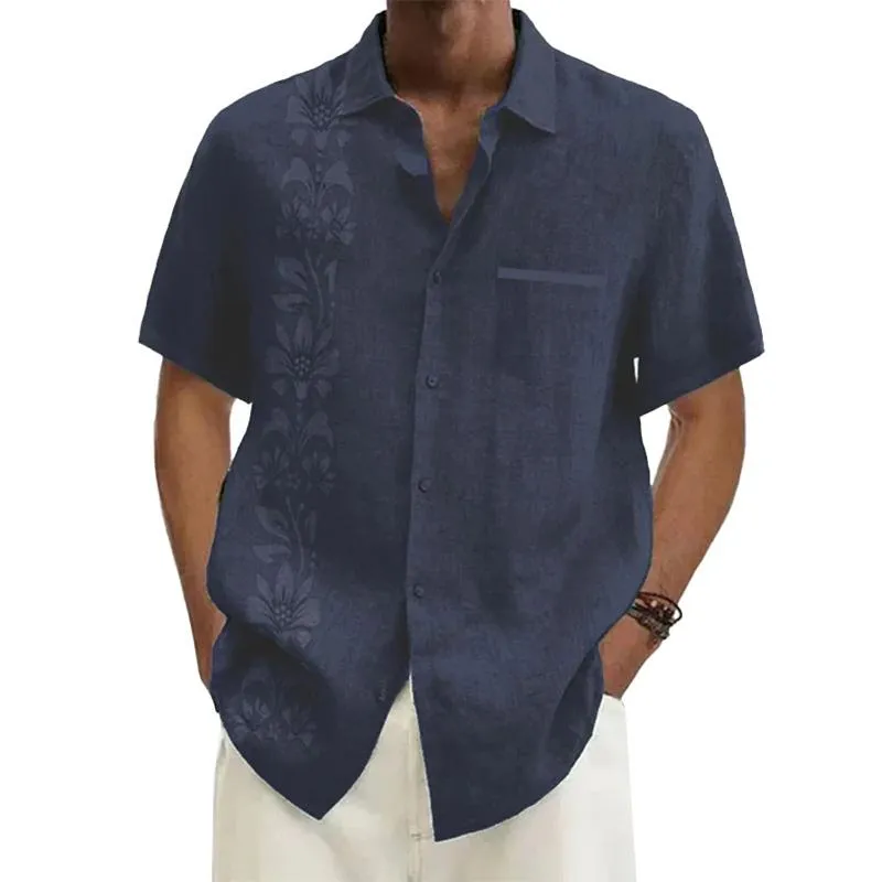 Men's Ramie Casual Temperament Printed Short-sleeved Shirt 33819144YM