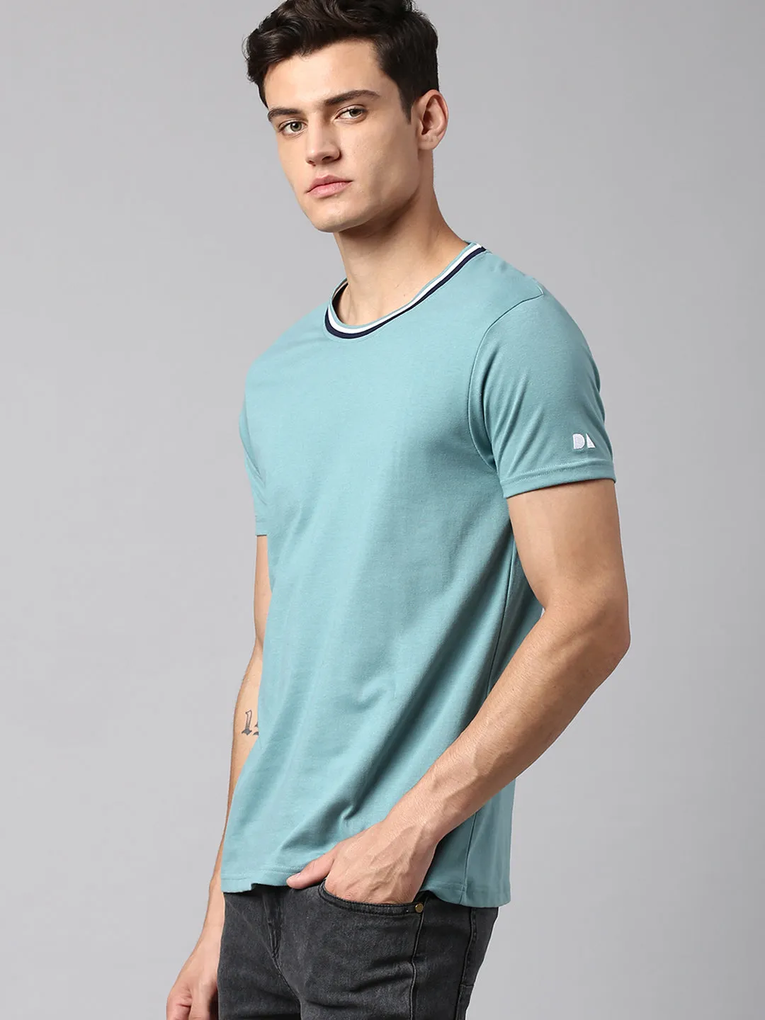 Men's Sea Green Solid T-shirt