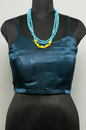 Midnight Blue Mushroo Silk Spaghetti Bralette Blouse
