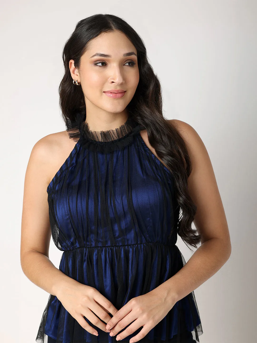 Navy Blue Peplum Party Top