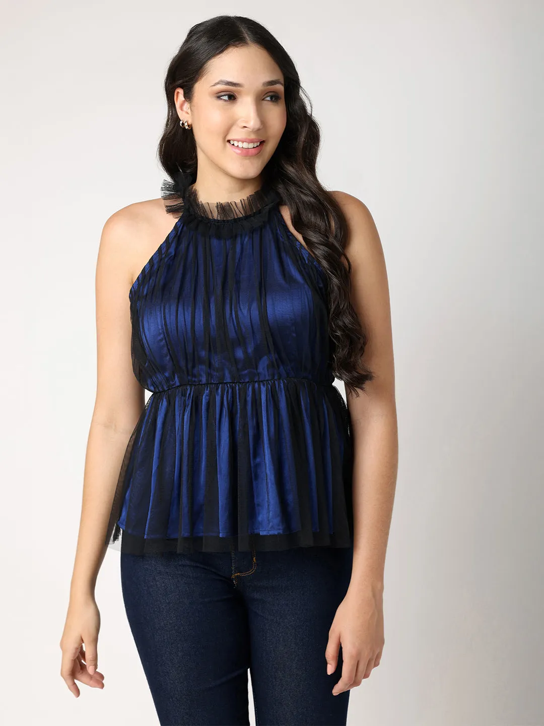 Navy Blue Peplum Party Top
