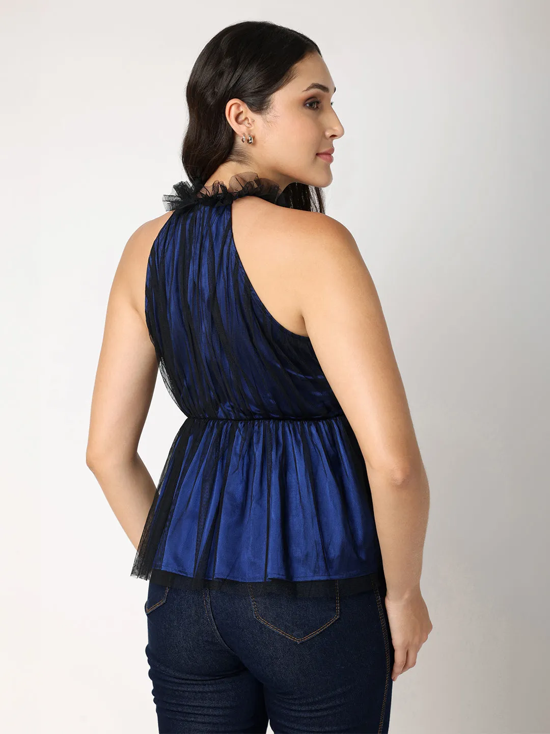 Navy Blue Peplum Party Top