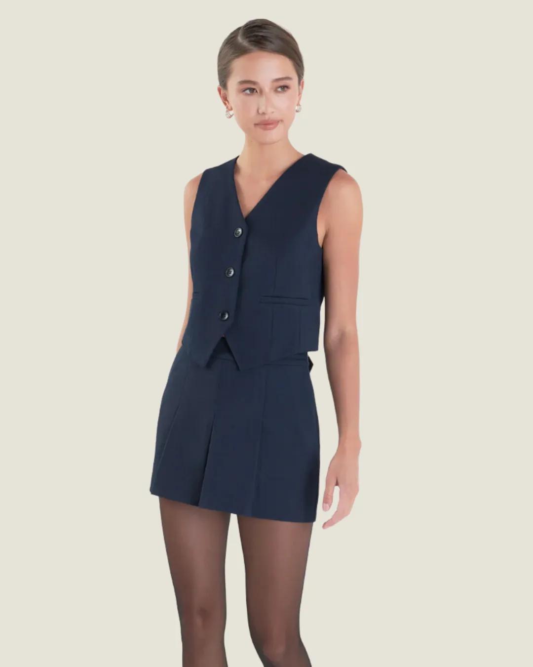 Navy Sleeveless Twill Vest
