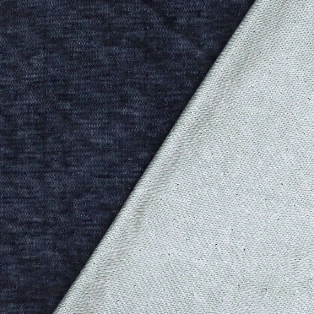 Navy-White Viscose Pointelle Stretch Double Knit Fabric