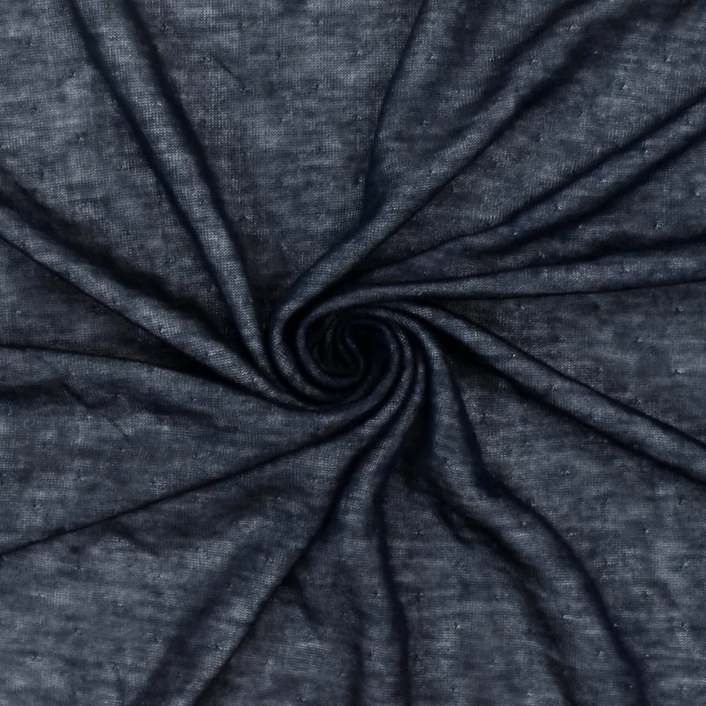 Navy-White Viscose Pointelle Stretch Double Knit Fabric