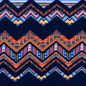 Navy-Yellow-Multi Tribal Chevron Printed Double Brushed ITY Knit Fabric