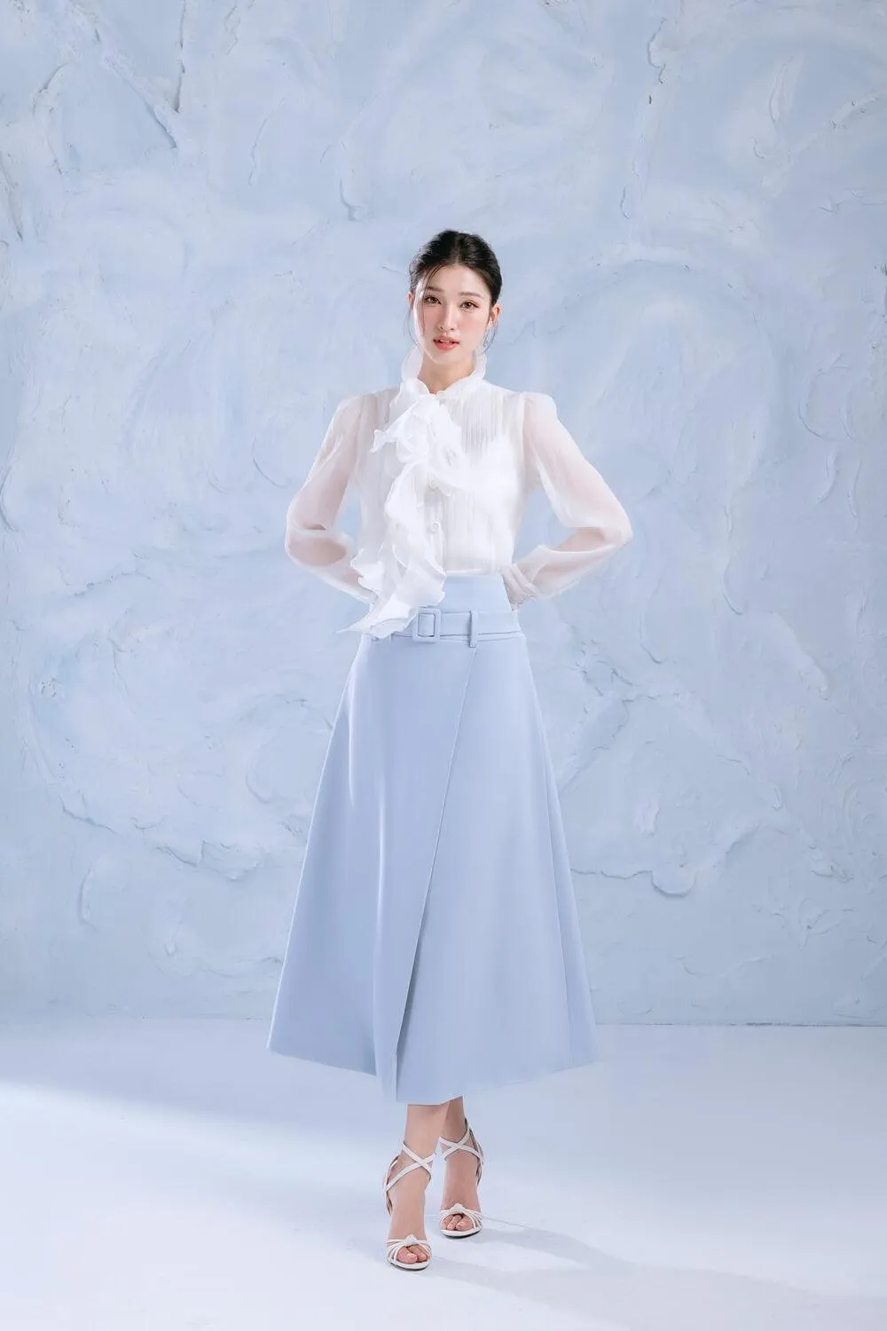 Ocean Straight Ruffle Collar Organza Cotton Shirt