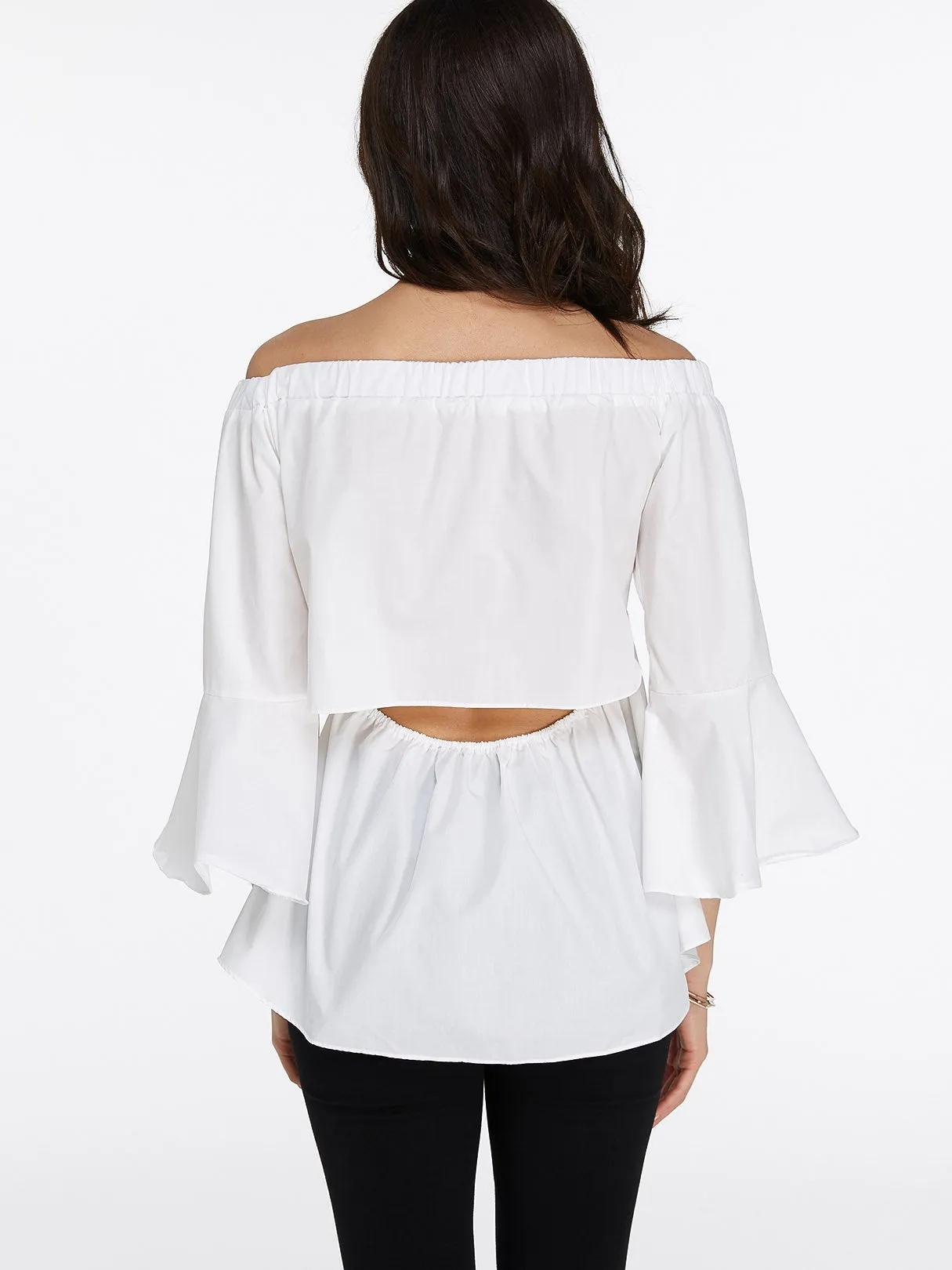 OEM ODM Off The Shoulder Plain Backless 3/4 Sleeve White Blouses
