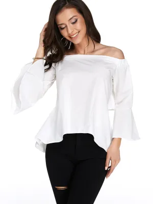 OEM ODM Off The Shoulder Plain Backless 3/4 Sleeve White Blouses