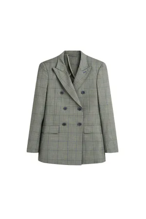 Olive Straight Double Breasted Poly Wool Blazer