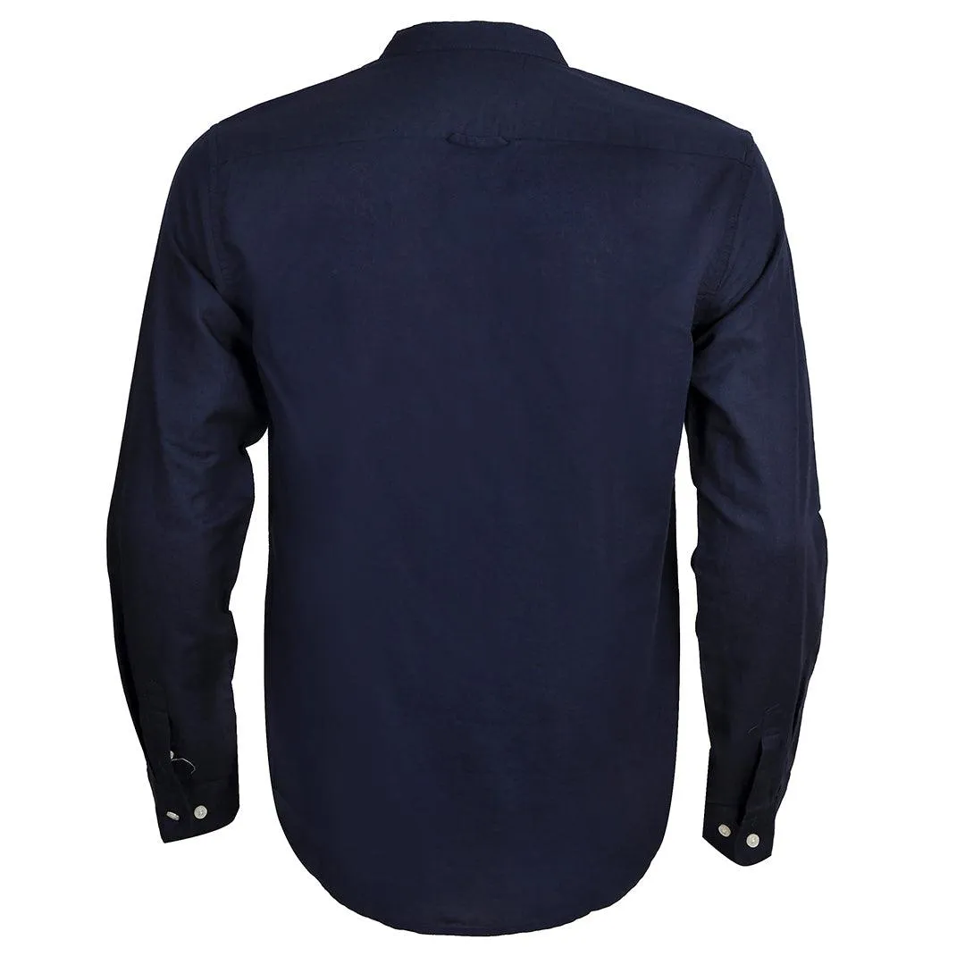 PRL Bishop Collar Button Down Men's Long Sleeve Shirt - Navy Blue