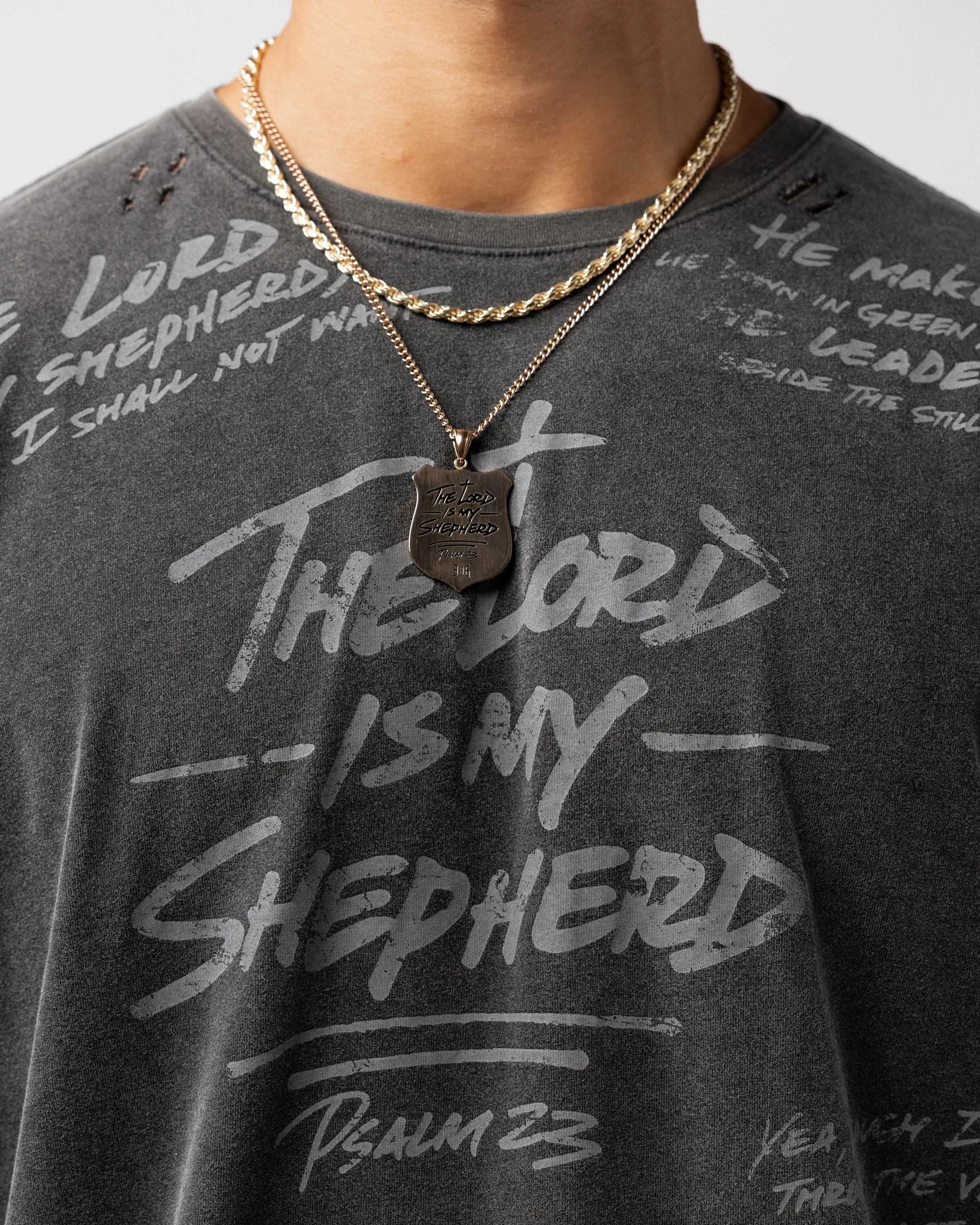 Psalm 23 Distressed Oversized Tee - Black