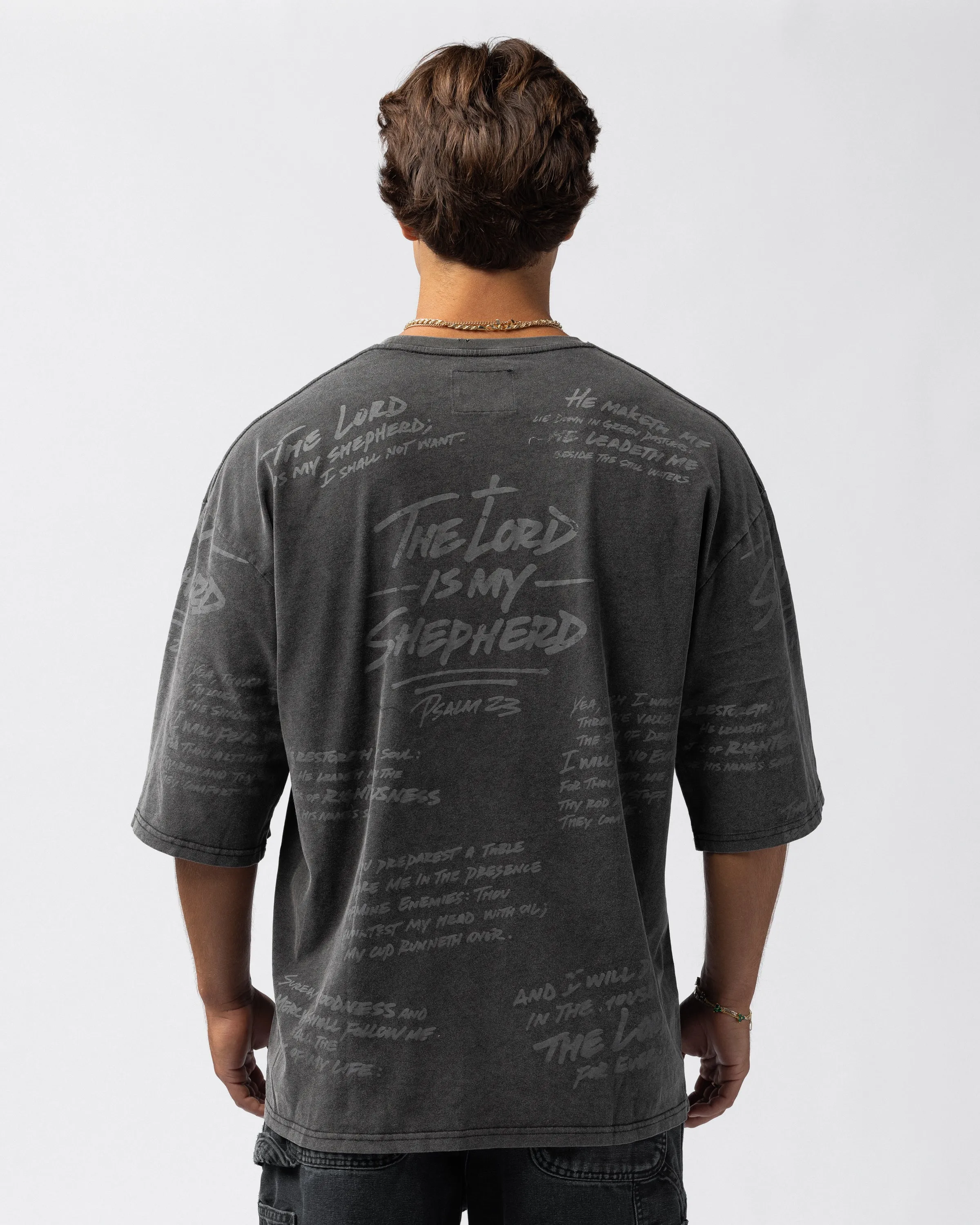 Psalm 23 Distressed Oversized Tee - Black