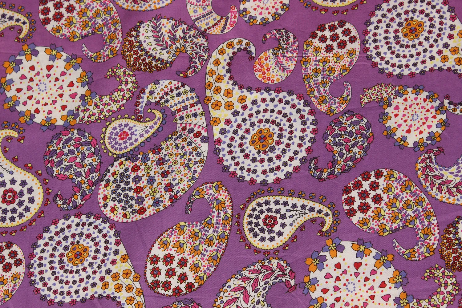 Purple Printed Cotton Satin Fabric