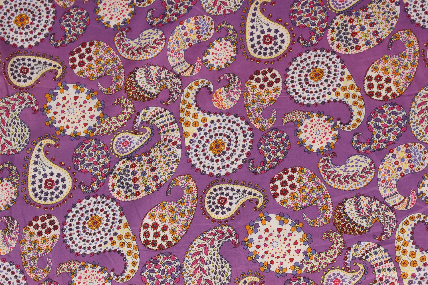 Purple Printed Cotton Satin Fabric