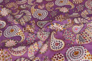 Purple Printed Cotton Satin Fabric