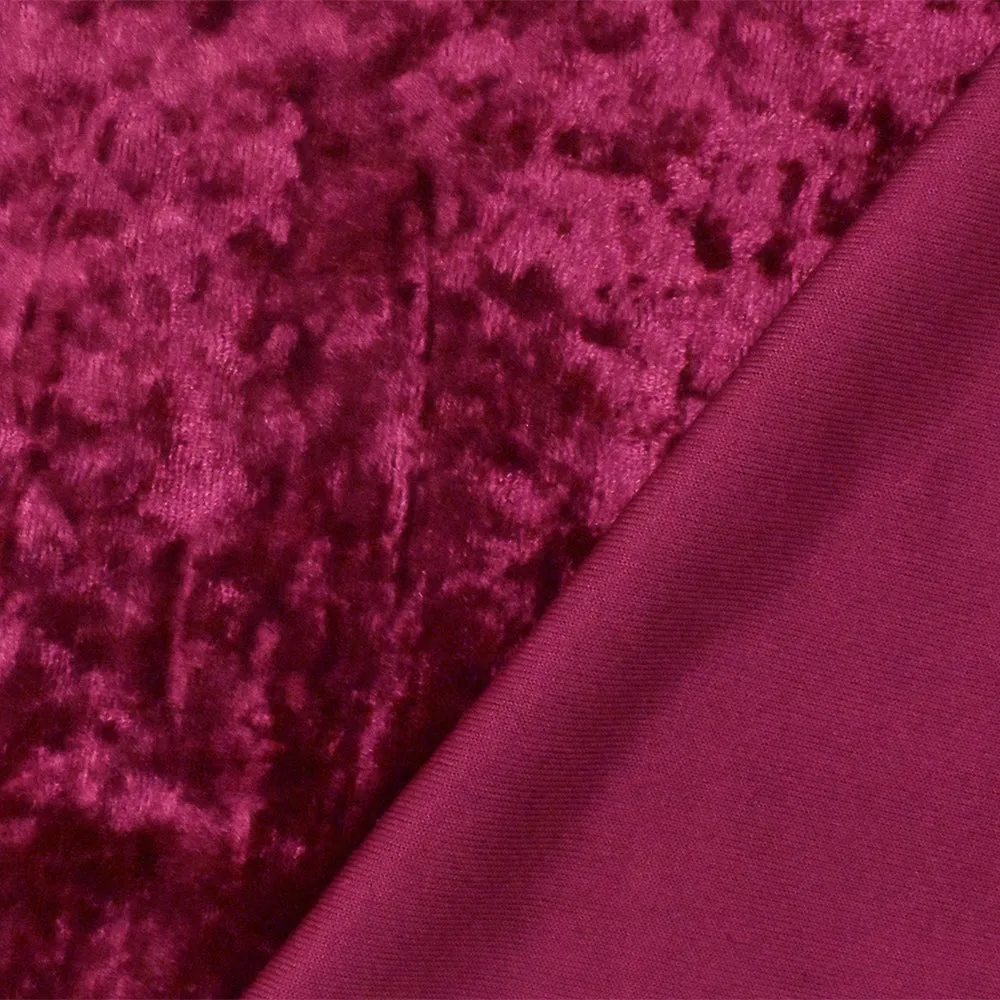 Red Solid Stretch Poly Spandex Crushed Knit Velvet Fabric