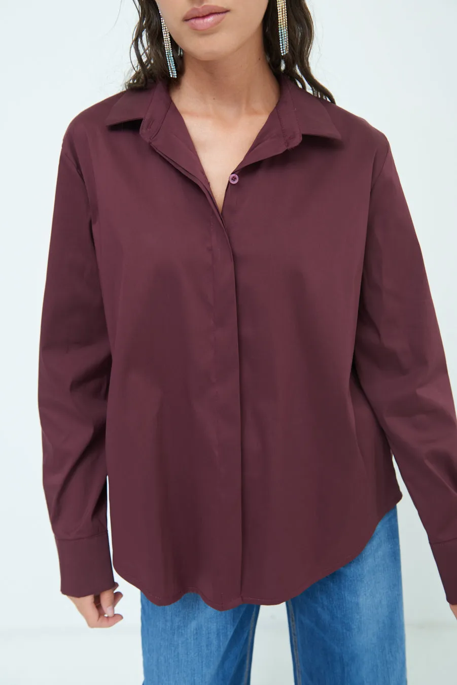 Relaxed fit long sleeve blouse with hidden button placket wholesale