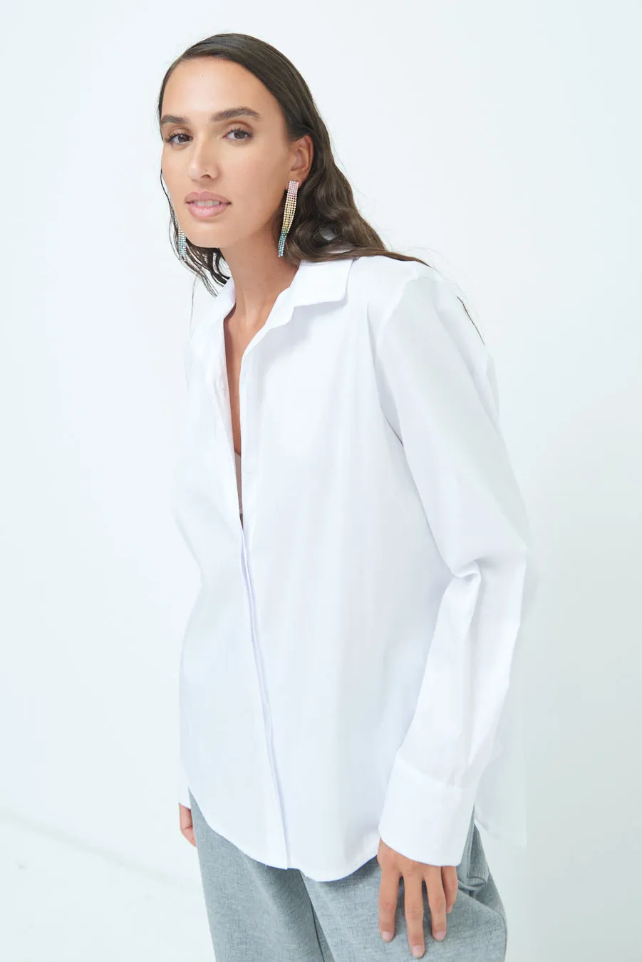 Relaxed fit long sleeve blouse with hidden button placket wholesale