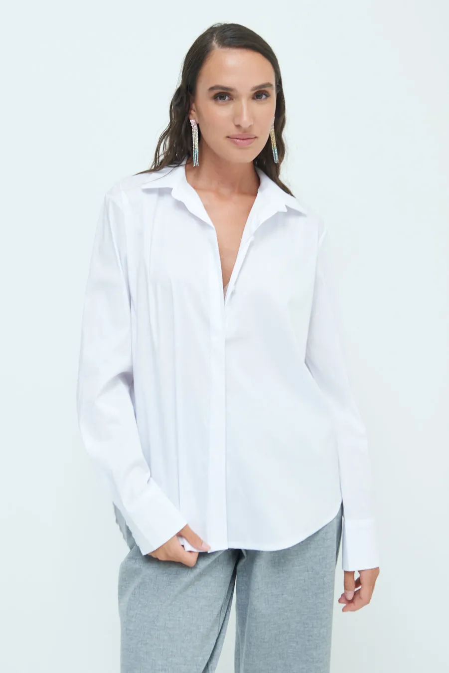 Relaxed fit long sleeve blouse with hidden button placket wholesale