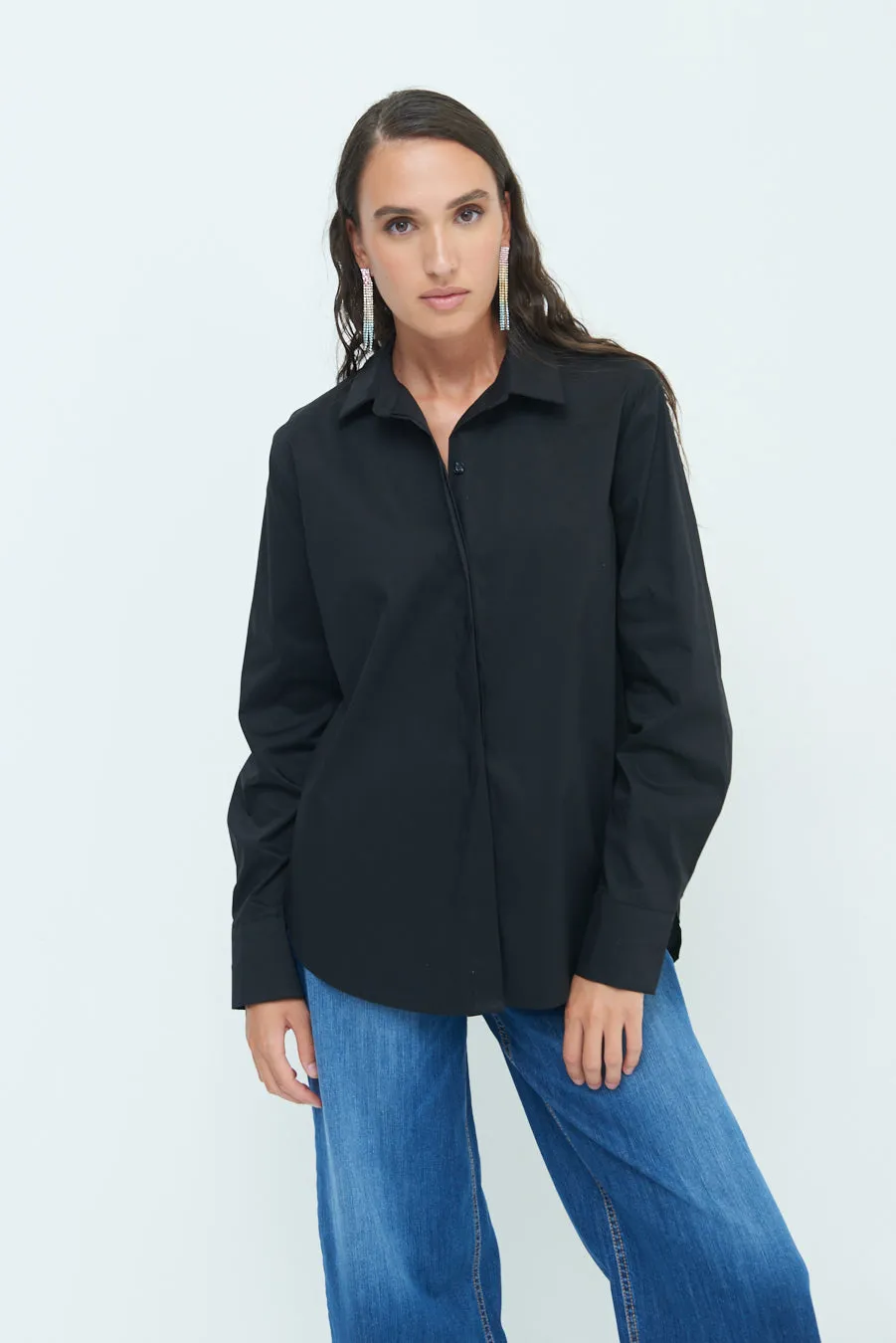 Relaxed fit long sleeve blouse with hidden button placket wholesale