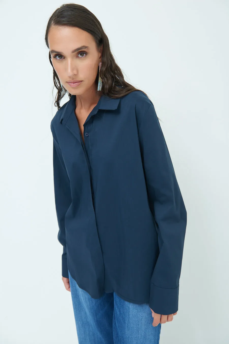 Relaxed fit long sleeve blouse with hidden button placket wholesale