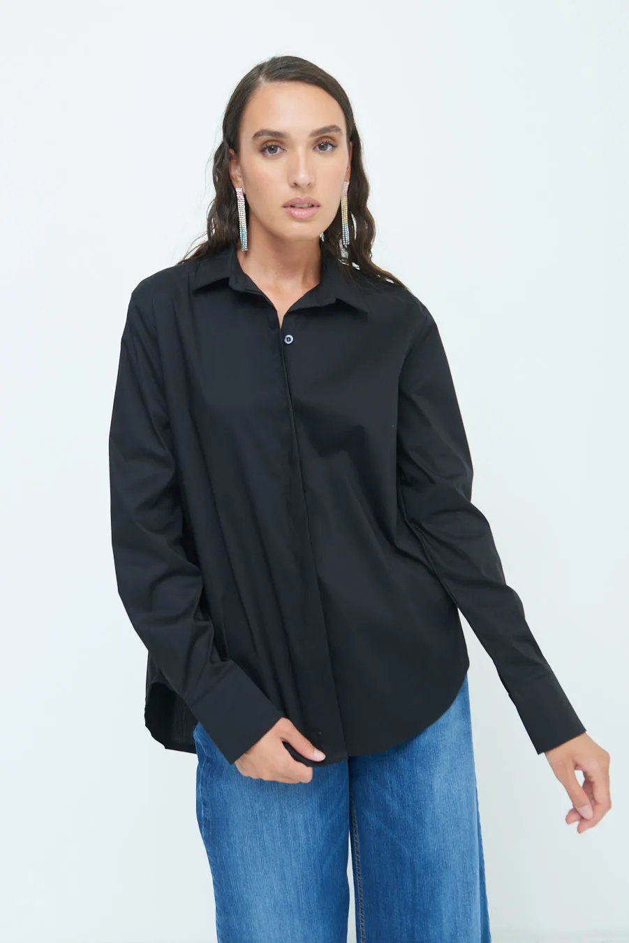 Relaxed fit long sleeve blouse with hidden button placket wholesale