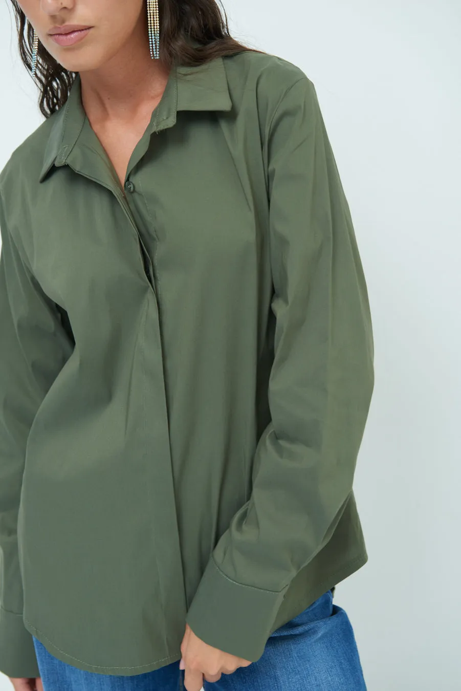 Relaxed fit long sleeve blouse with hidden button placket wholesale
