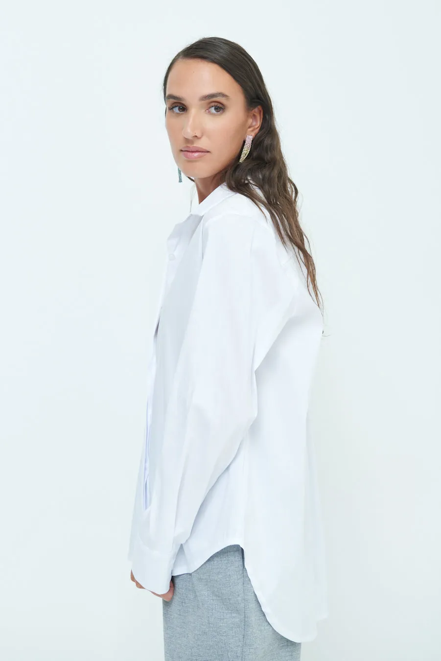 Relaxed fit long sleeve blouse with hidden button placket wholesale