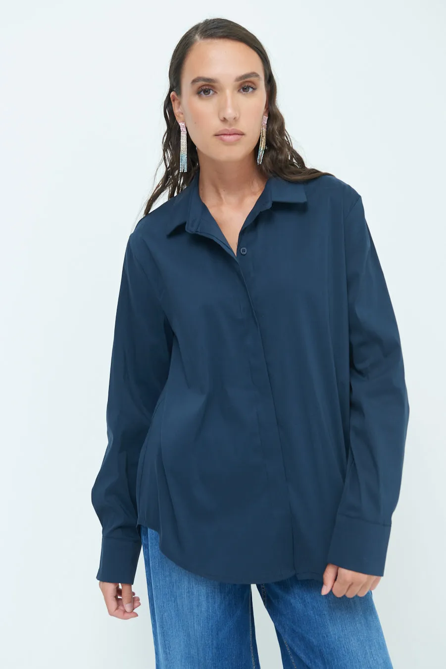 Relaxed fit long sleeve blouse with hidden button placket wholesale