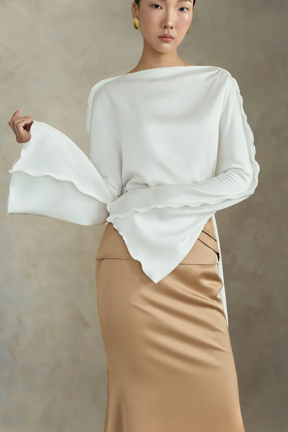 Ruri Straight Boat Neck Silk Top