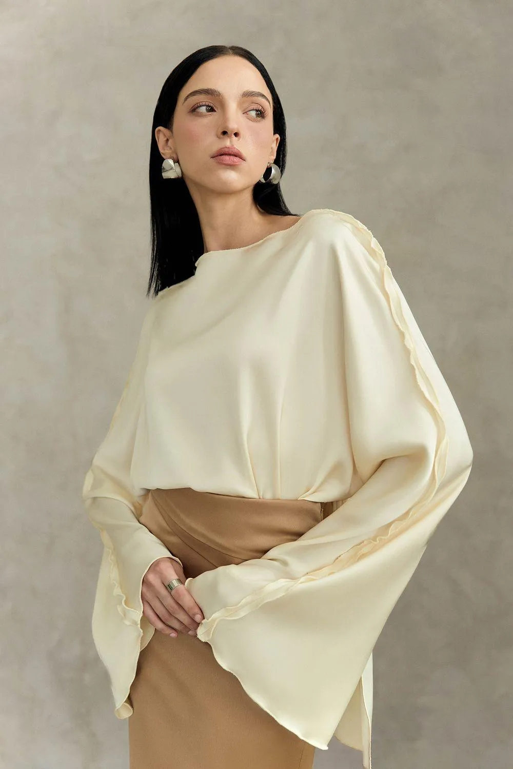 Ruri Straight Boat Neck Silk Top