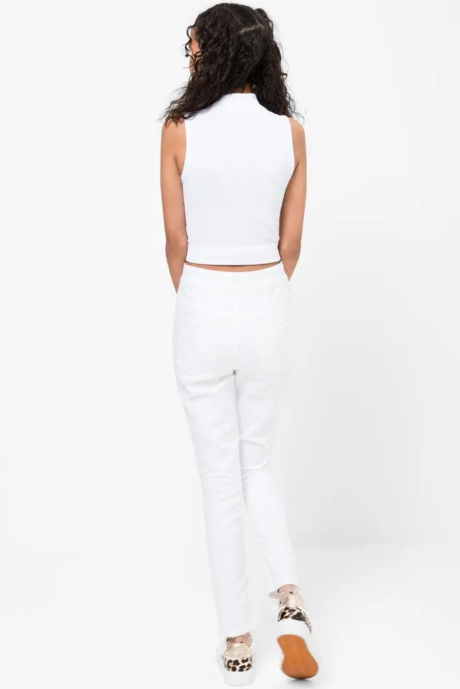 Seamless High Neck Sleeveless Top White