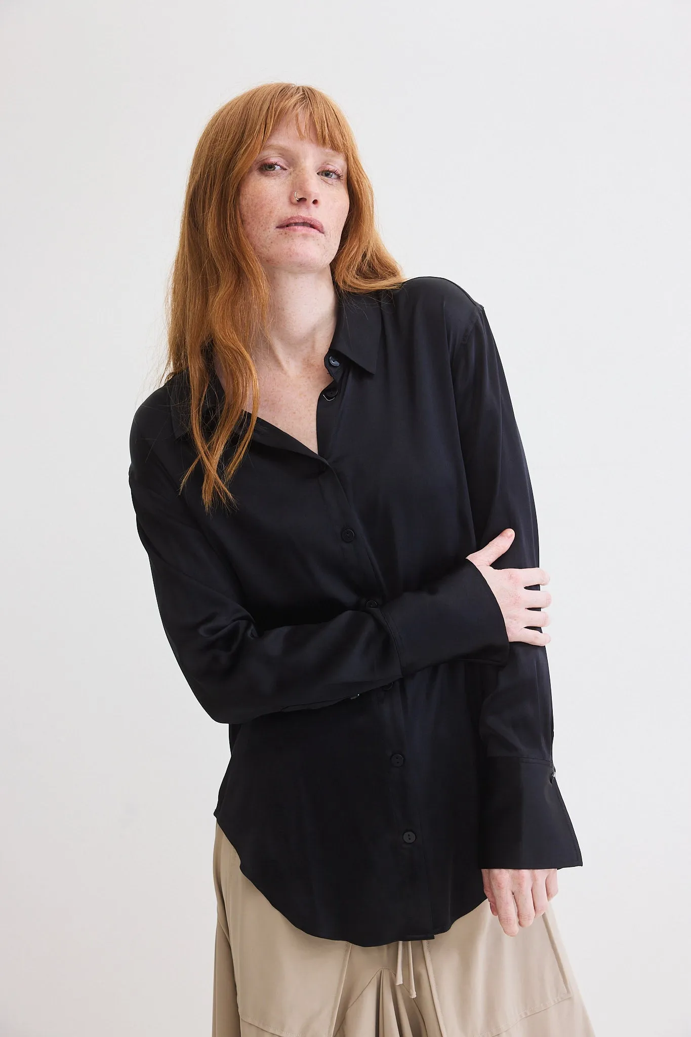 Shift Your Gaze Silk Button Down Blouse