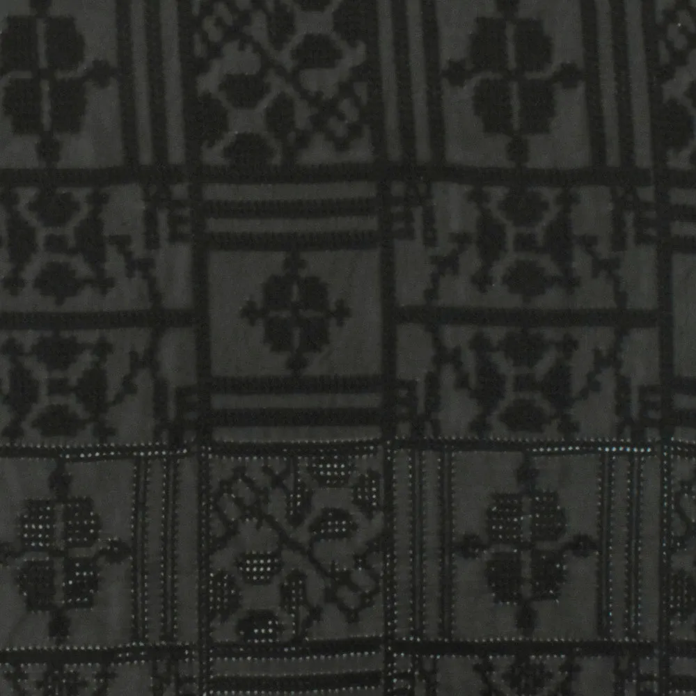 Simple Black Aztec Cross-Stitch Embroidered Chiffon Woven Fabric