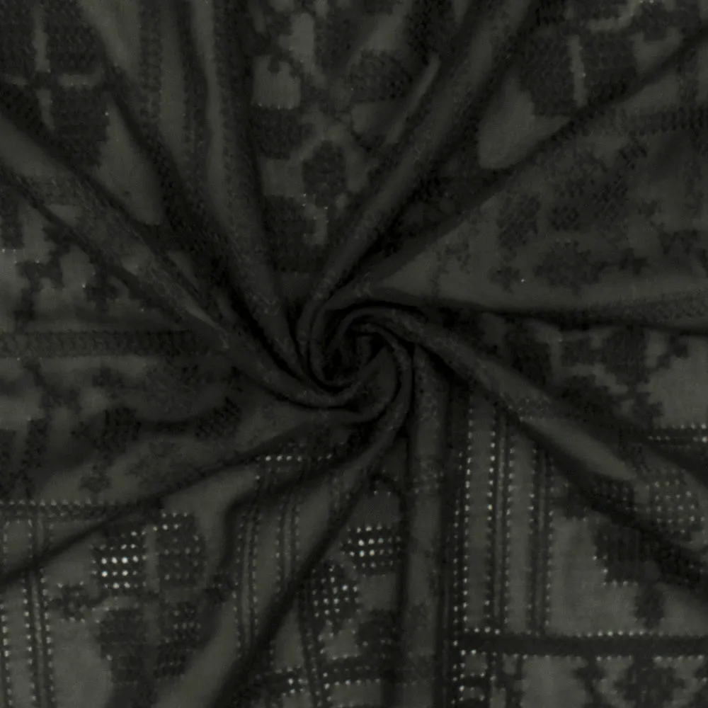 Simple Black Aztec Cross-Stitch Embroidered Chiffon Woven Fabric