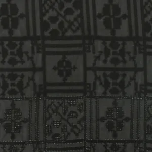 Simple Black Aztec Cross-Stitch Embroidered Chiffon Woven Fabric