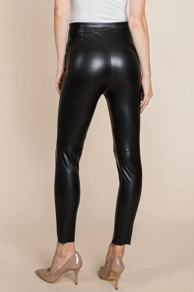 Slit Hem Faux Leather Pants with invisible zipper
